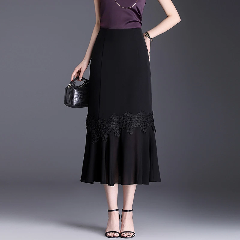 黑色气质鱼尾裙半身裙女夏季薄款冰丝女士裙子小个子高级感包臀裙