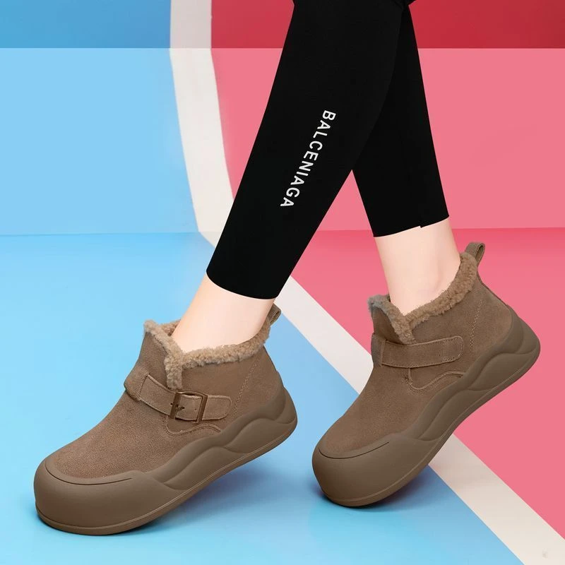 高帮磨砂皮勃肯鞋厚底雪地靴女冬季新款加绒加厚短靴抗寒保暖棉鞋