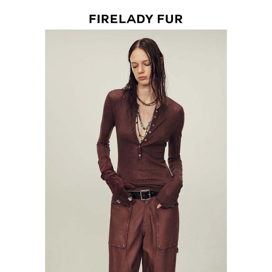 【摩登时髦主义】付智恩  暖棕静秋 法式修身羊毛长袖针织衫秋