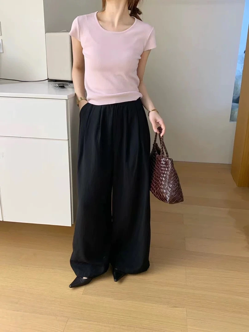 838-夏季超凉快防晒百搭阔腿拖地亚麻休闲裤长105厘米左右超高腰