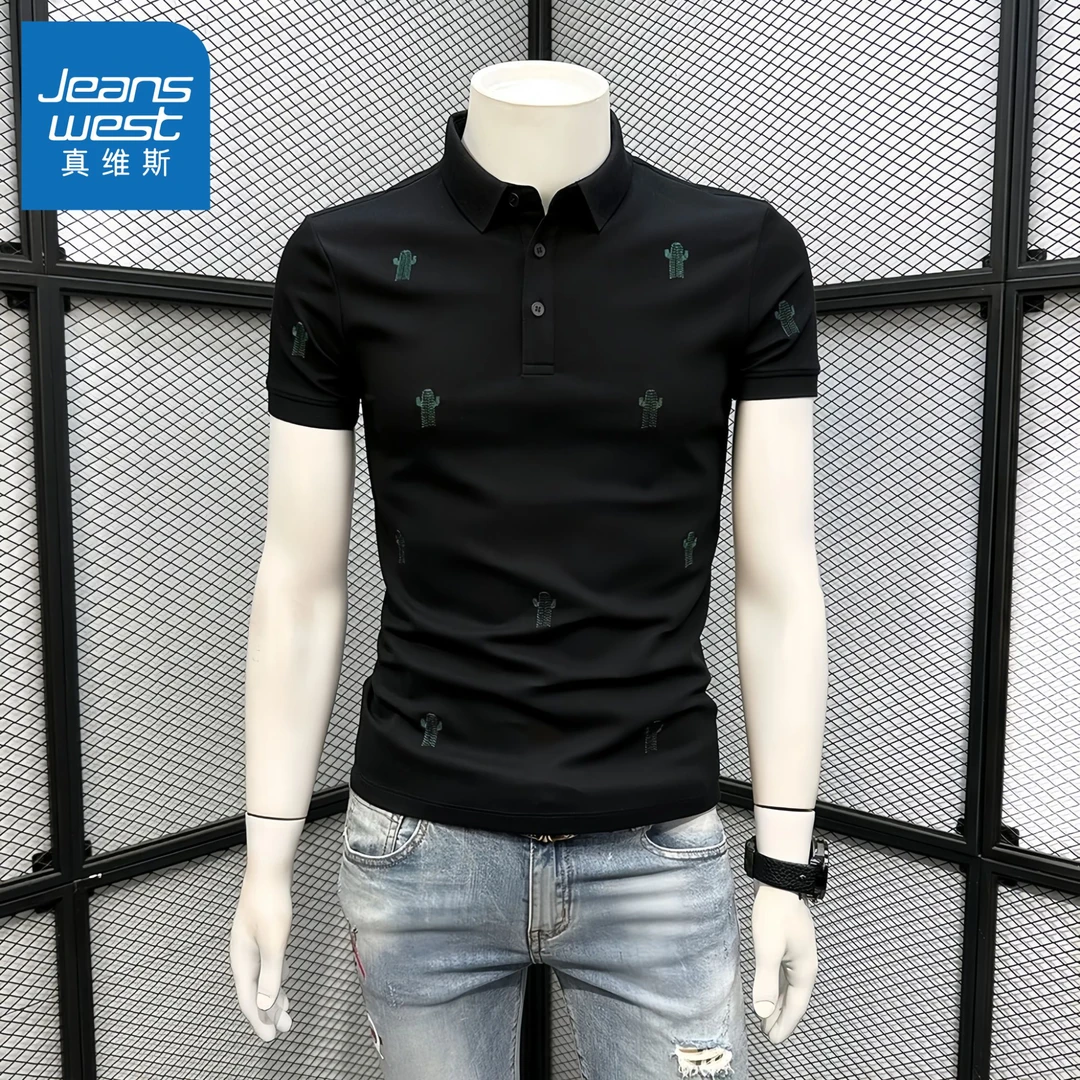 真维斯潮流满印花POLO衫男短袖t恤夏季新款修身翻领有领时尚体恤