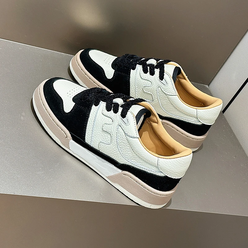 熊猫鞋~高级调性 F家真皮休闲运动鞋女鞋厚底板鞋黑白熊猫鞋