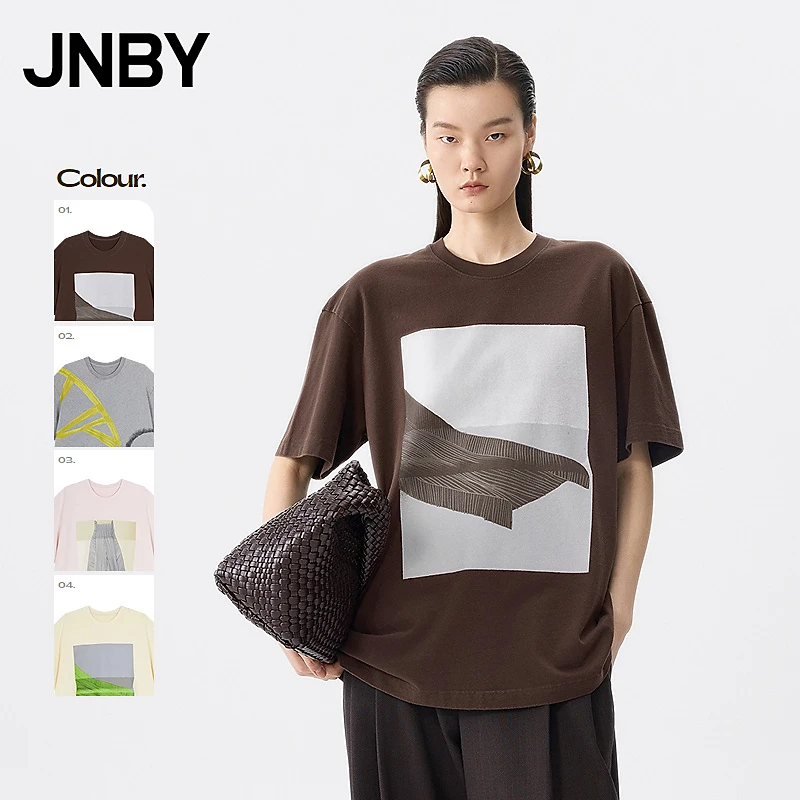 JNBY/江南布衣春夏圆领T恤女图案短袖宽松休闲通勤简约5P5112700