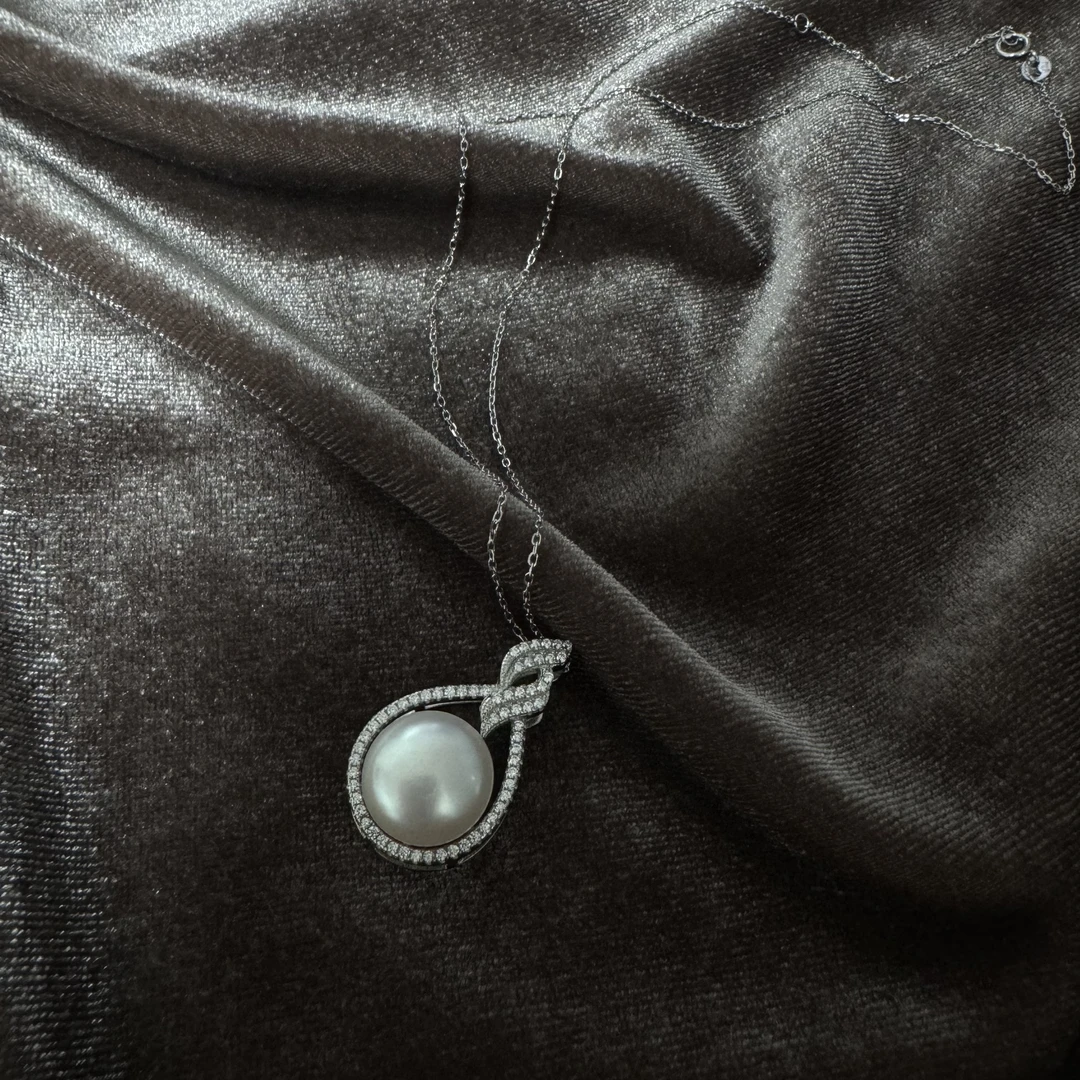 智润 日出幻影淡水珍珠单颗吊坠项链，12mm 银链条s925银