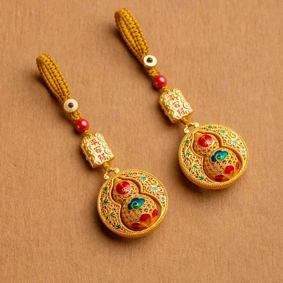 【大师推荐】创意金色旋转福禄葫芦钥匙挂扣男女护身招财转运保平安