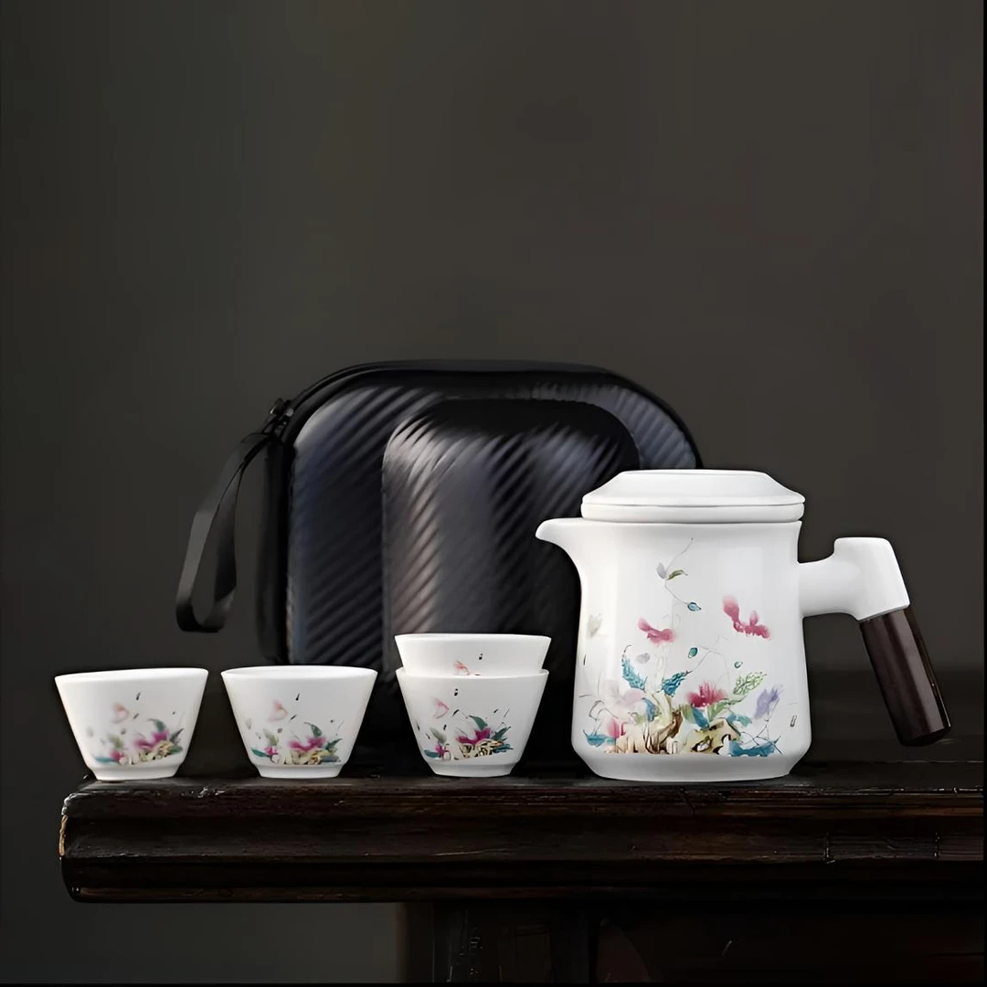 羊脂玉瓷虞美人一壶四杯茶水分离旅行茶具便携快客杯户外75