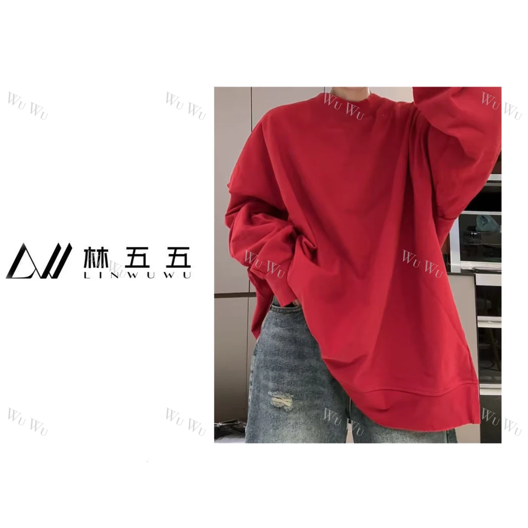 【五五定制】2025新款—早春街头时尚圆领长袖纯色宽松大版卫衣休闲