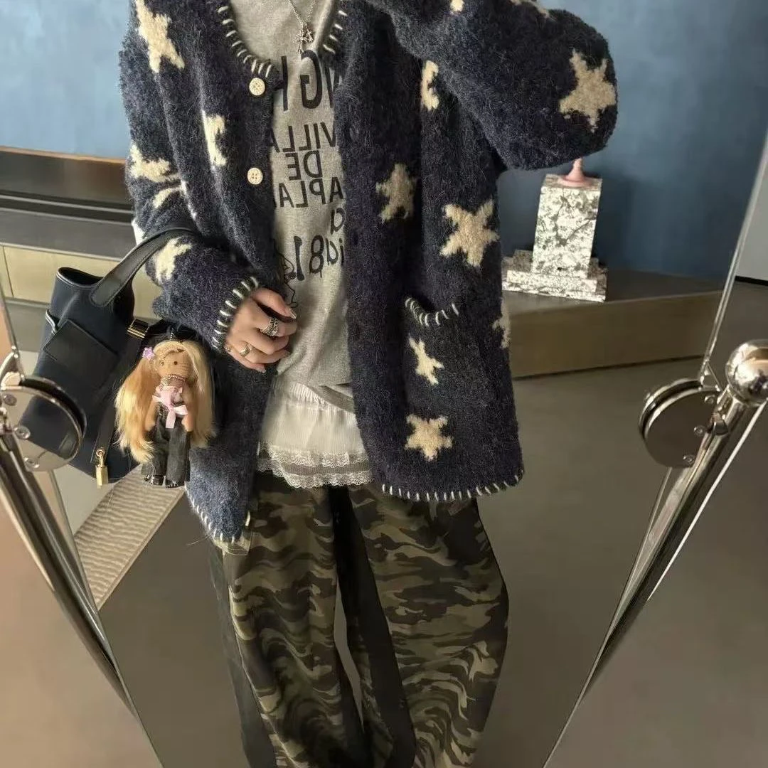 白胚/无标.慵懒风针织秋季秋冬星星百搭毛针织衫毛衣休闲冬季