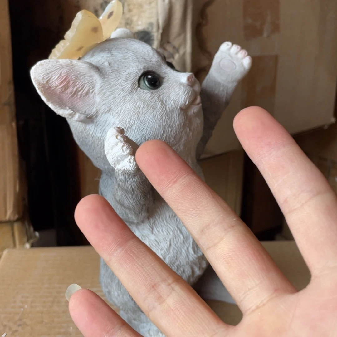 【闪购商品】树脂蝴蝶灰猫摆件