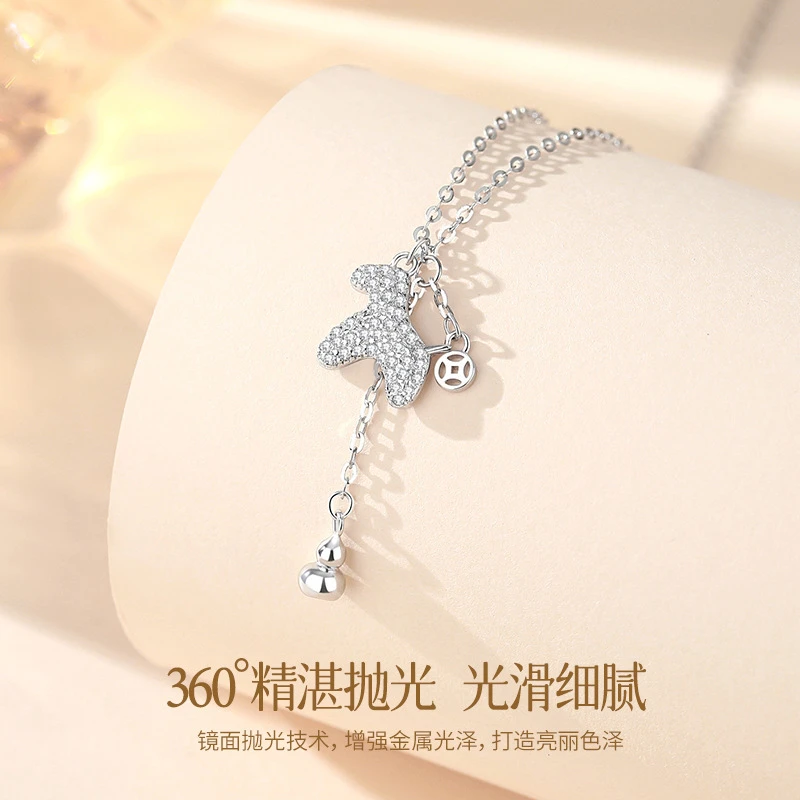 吊坠925银 实拍S925纯银马上有钱项链女微镶满钻小马锁骨链轻奢百
