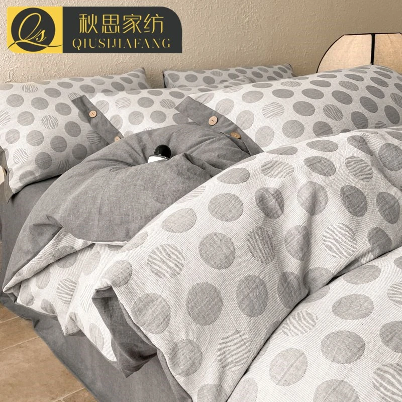 新款纯棉四件套全棉简约透气三层纱1.8被套罩床单笠4轻奢床上用品