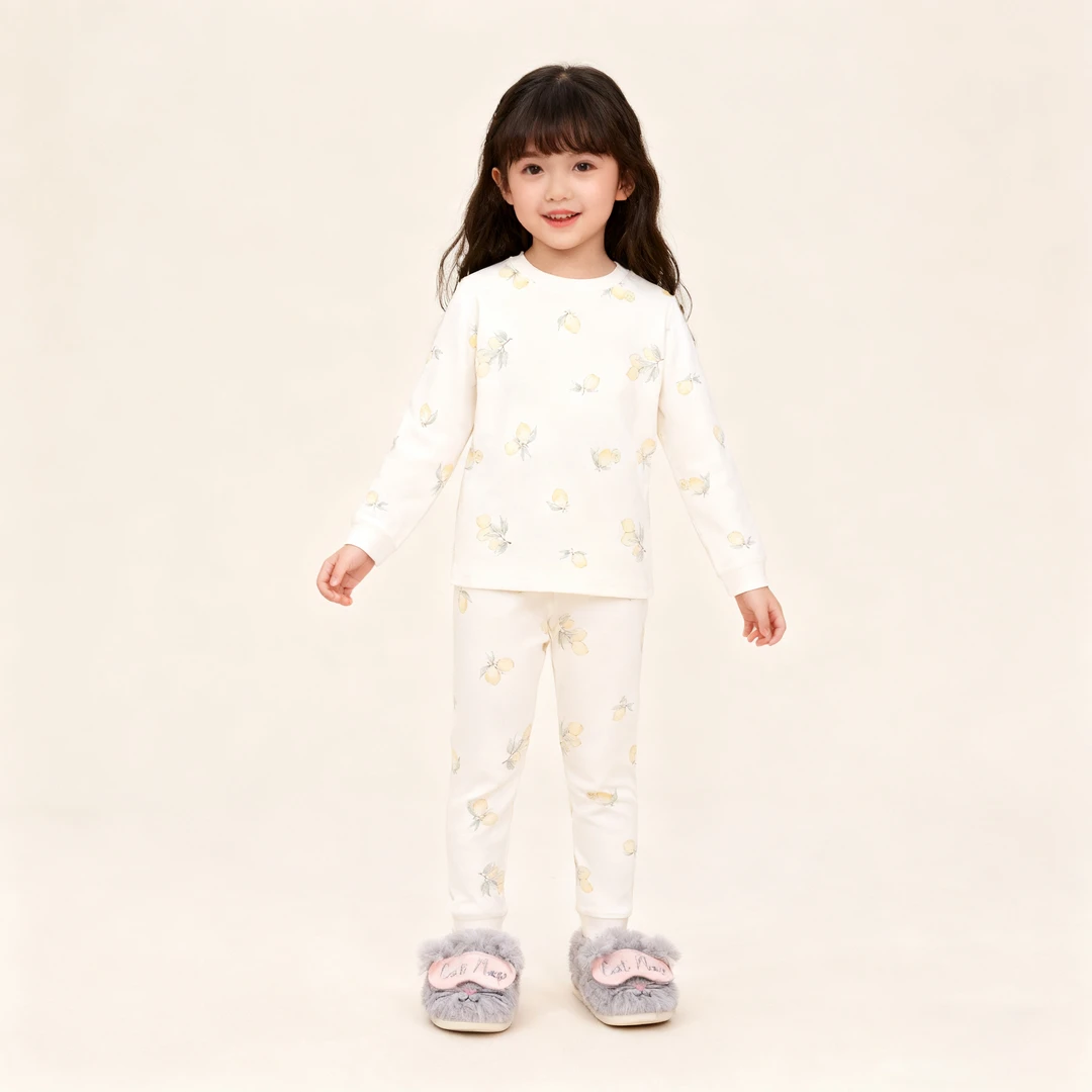 【云朵小葵】女童秋季新款满印柠檬休闲圆领家居服250909