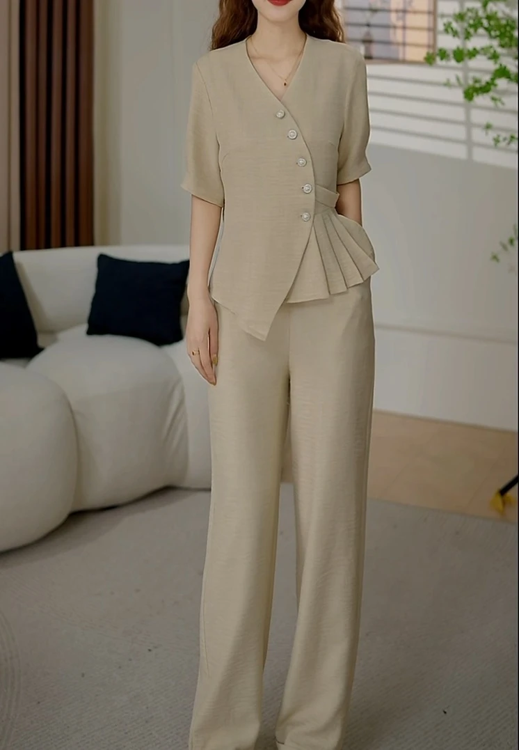 【两件套】夏季时尚女神修身洋气宽松气质休闲百搭显瘦减龄女装套裤