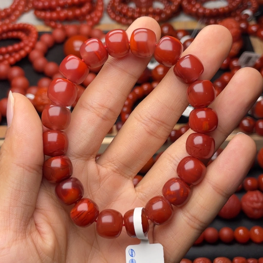 南红玛瑙未镶嵌手串H11mm收藏妖孽牛血红老型手串