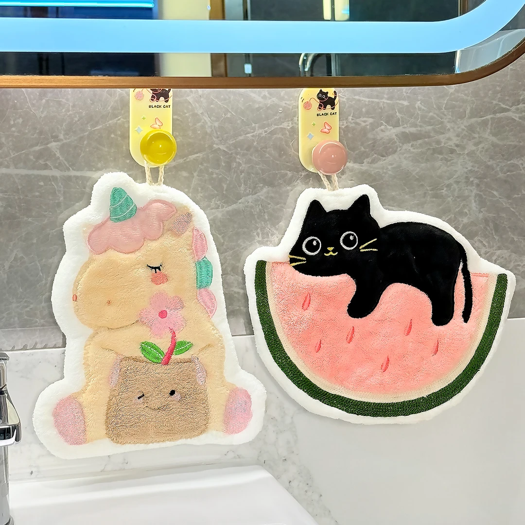 可爱擦手毛巾吸水不掉毛厨房挂式擦手帕珊瑚绒卫生间洗手擦手神器