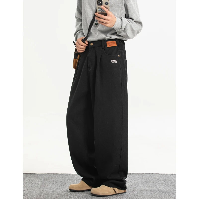 【全额运补】复古潮流刺绣字母情侣春秋百搭黑色宽松垂感休闲裤