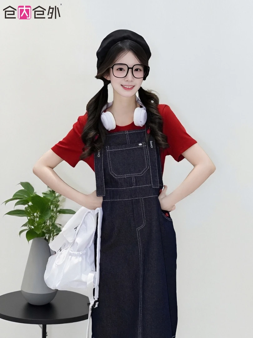 ins风背带裤减龄网红牛仔裙子连体牛仔时尚套装休闲风韩版宽松