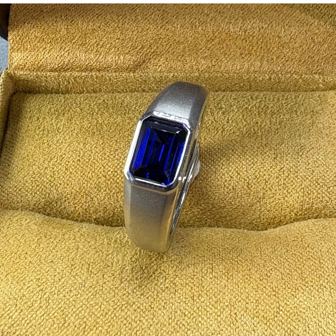 培育蓝宝石蓝宝石S925银镀金戒指时尚简约包镶KSJ506