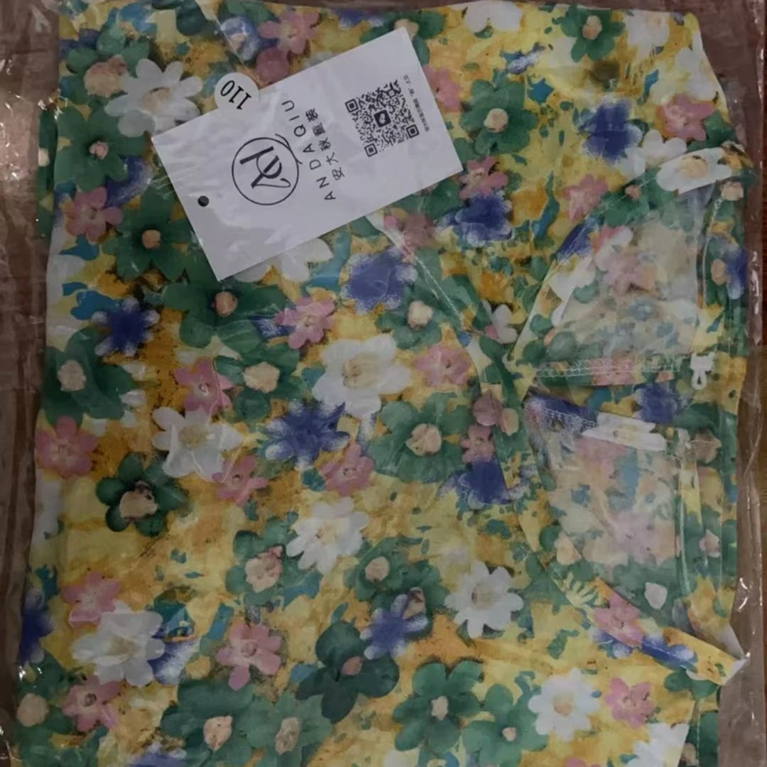 绿碎花  棉绸亲子短袖套装2025夏季女童可爱短袖长裤套装