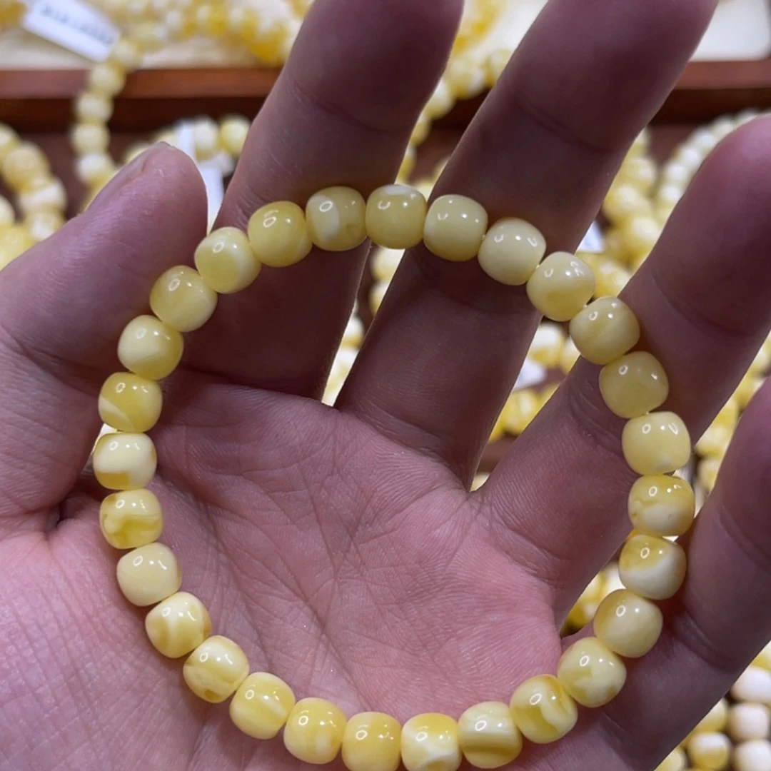 蜜蜡未镶嵌珠宝奇石7.5mm浓腊白花