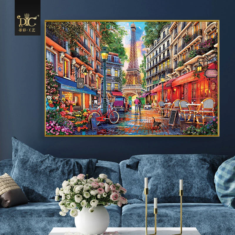 蒂彩DC钻石画高难度满钻新款餐厅巴黎街道城市风景手工粘钻十字绣