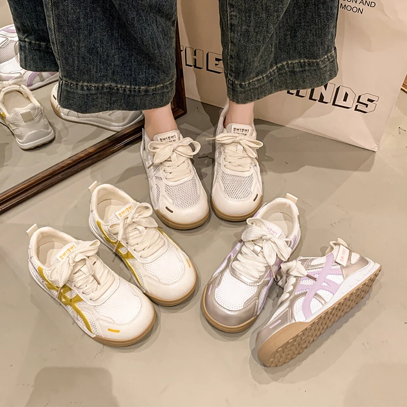 面包鞋小白鞋女2025新款夏季薄款网面透气德训鞋百搭学生厚底板鞋