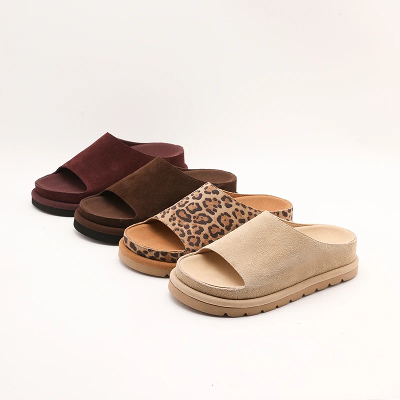 【HIBao】4.5CM包豪斯极简风真皮夏季鱼嘴休闲百搭拖鞋女8151-3