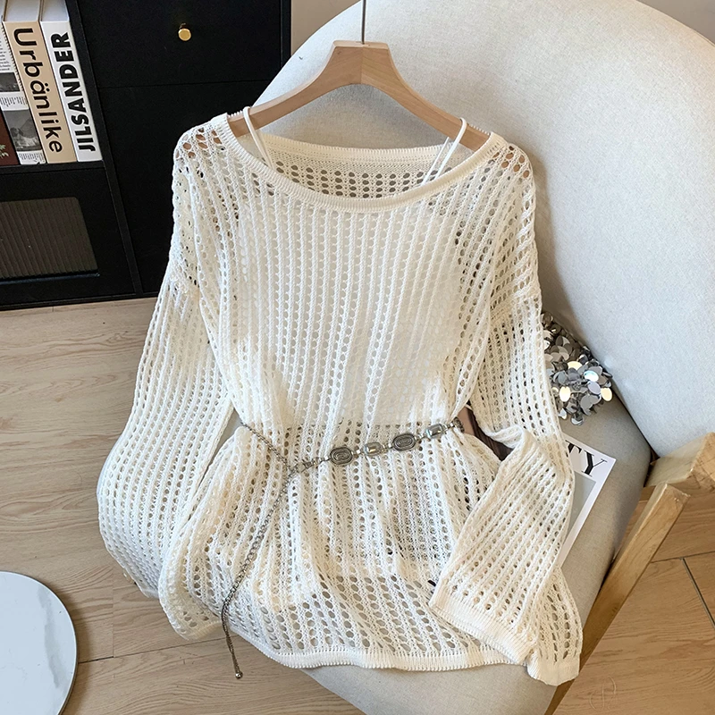 2025新款辣妹性感慵懒风宽松套头镂空防晒罩衫针织衫夏季穿搭上衣
