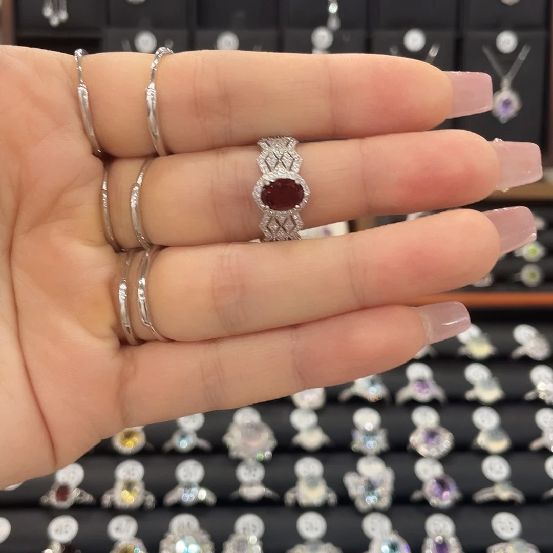 石榴石戒指银S925镶嵌❦**❧
