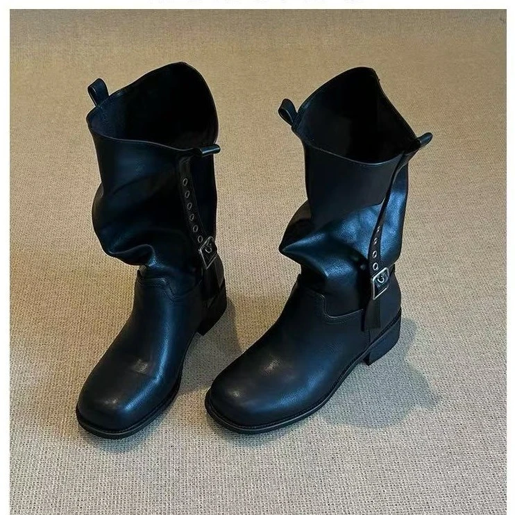 HS舒适个性扣带可调节复古短筒气质优雅秋冬新款女靴
