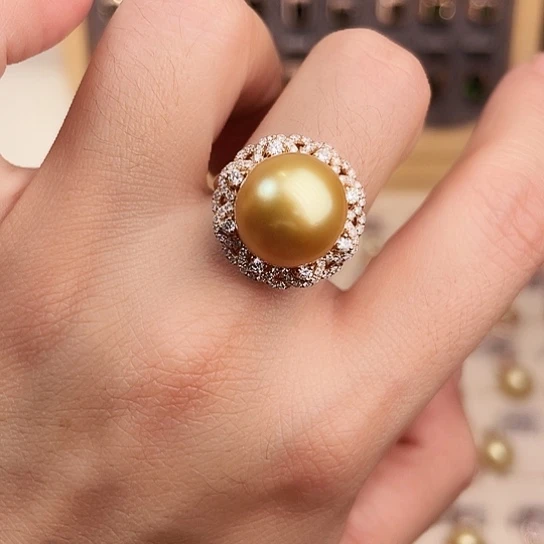 戒圈海水珍珠18K金镶嵌