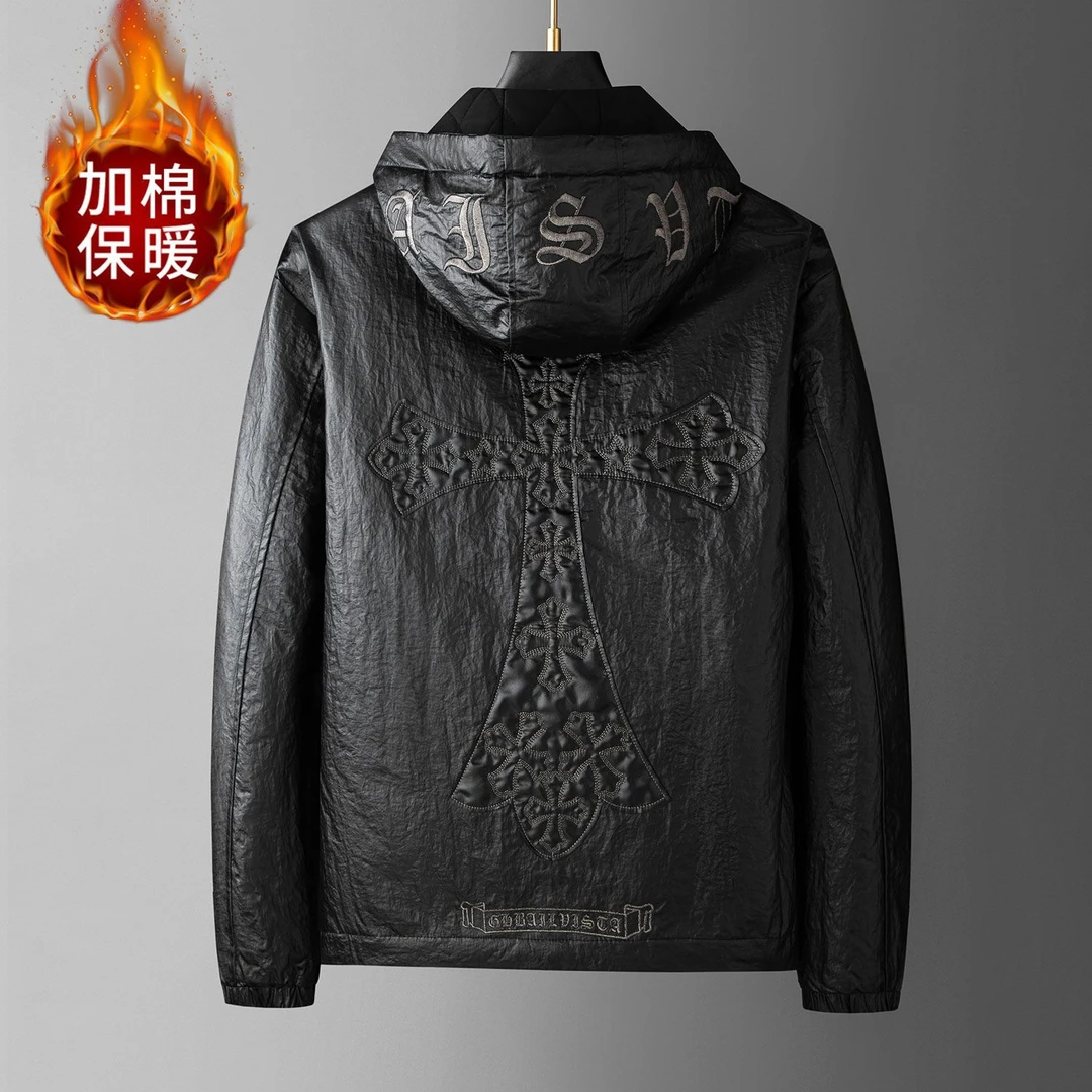 富比莫维秋冬季新款男士连帽保暖棉服潮牌刺绣棉衣男款休闲外套