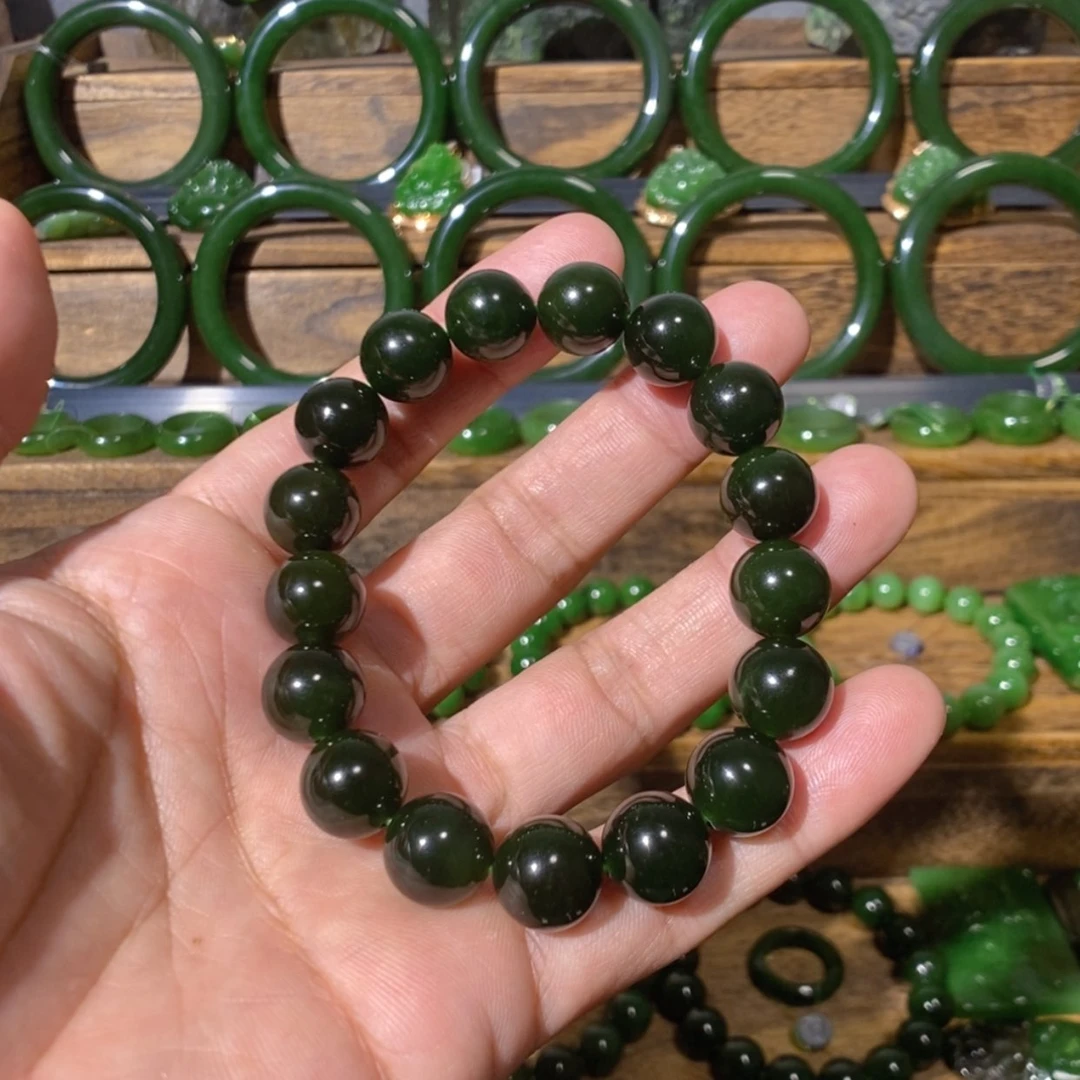 【闪购商品】吊坠(不含链)未镶嵌和田玉阿富汗黑碧玉手串 12