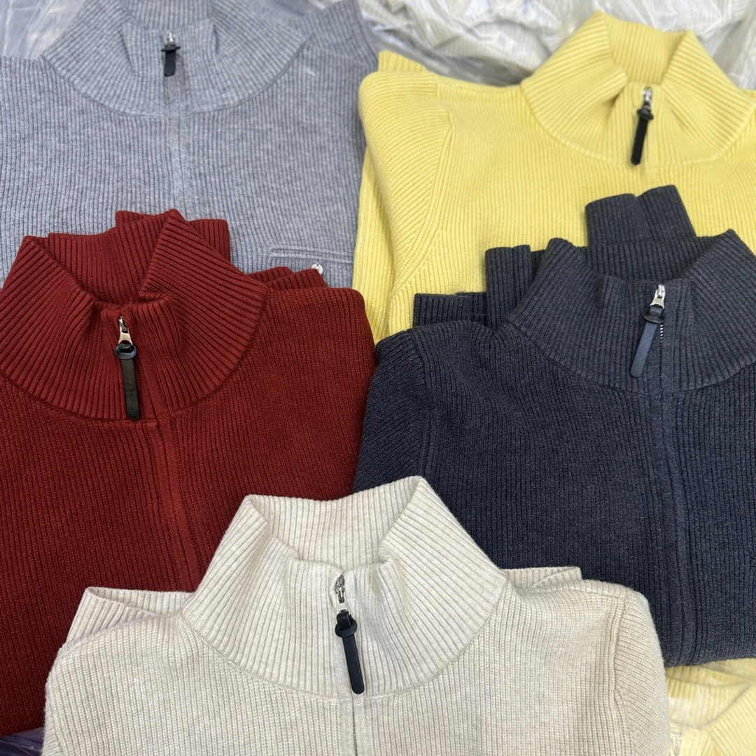 于红服装店双拉链立领针织开衫新款显瘦长袖毛针织衫