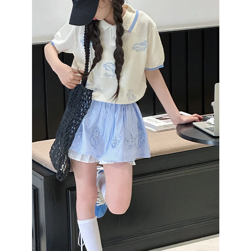 K29060韩系女童polo衫套装裙2025新款夏装休闲儿童短袖两件套薄款