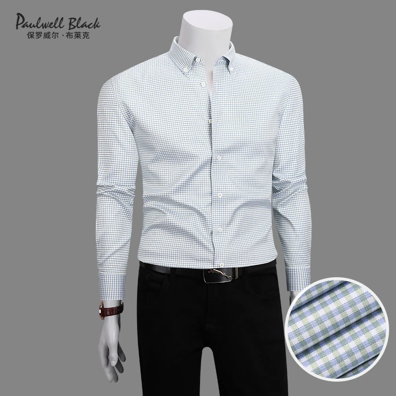 纯棉格子衬衫男长袖商务休闲男装修身免烫秋季款高级感男士衬衣男