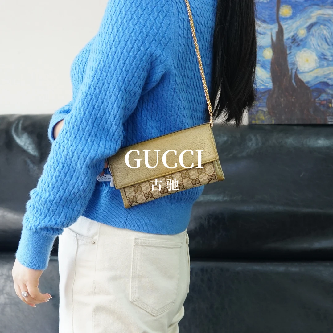 95新 GUCCI/古驰 拼皮链条钱包/HD03205018/5018