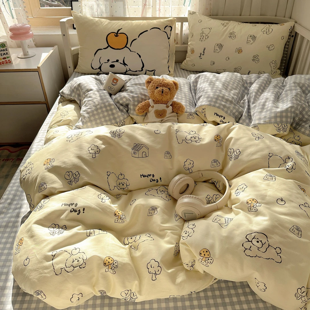 「梦皙」全棉四件套女孩纯棉卡通床品被套床单人三件套床上用品四季