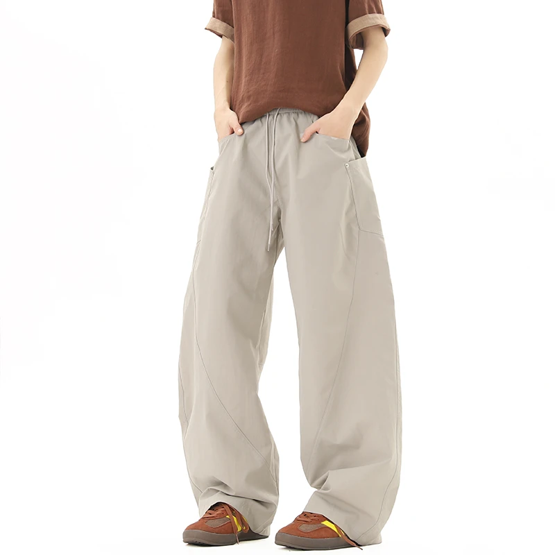 美式高街侧口袋速干弯刀休闲裤男女2025夏季百搭阔腿裤拖地长裤潮