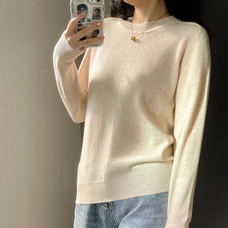 【自纺纱严选全羊毛绒】圆领羊绒衫宽松毛衣针织套头秋冬百搭