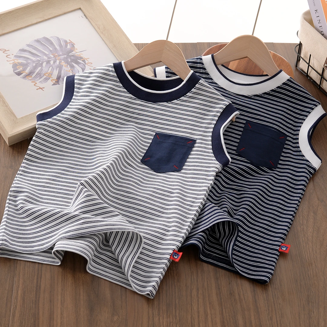 【柔软舒适】童装男童条纹背心夏季新中大童外穿凉爽百搭无袖XZ274