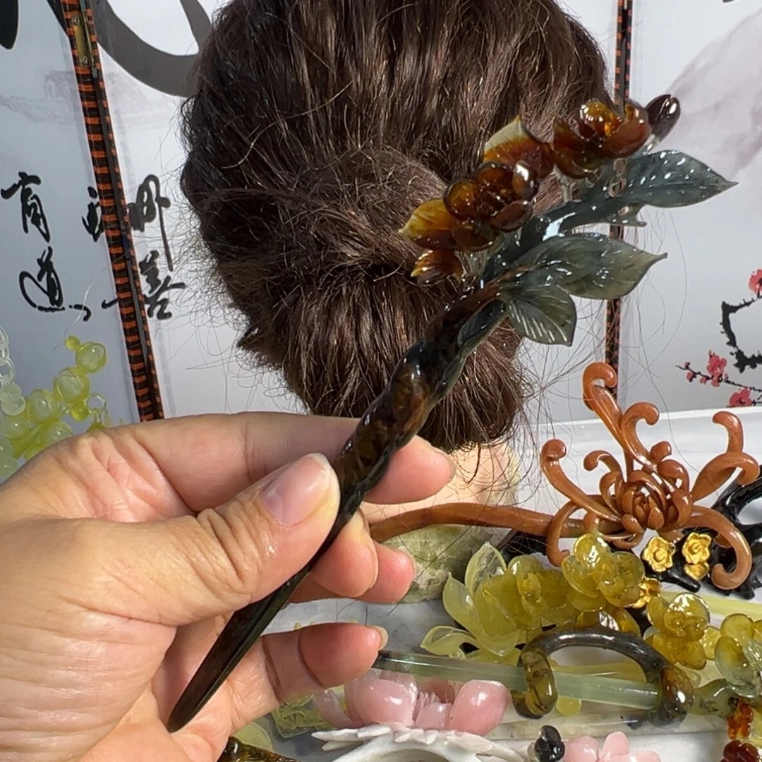 靓***o定制蛇纹石玉毛货发饰