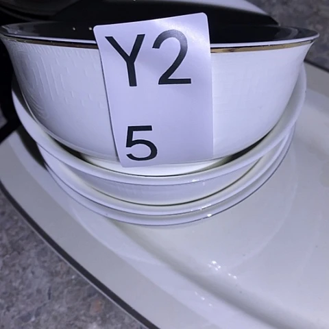 瓷四个面碗纯白金边一个鱼盘y25