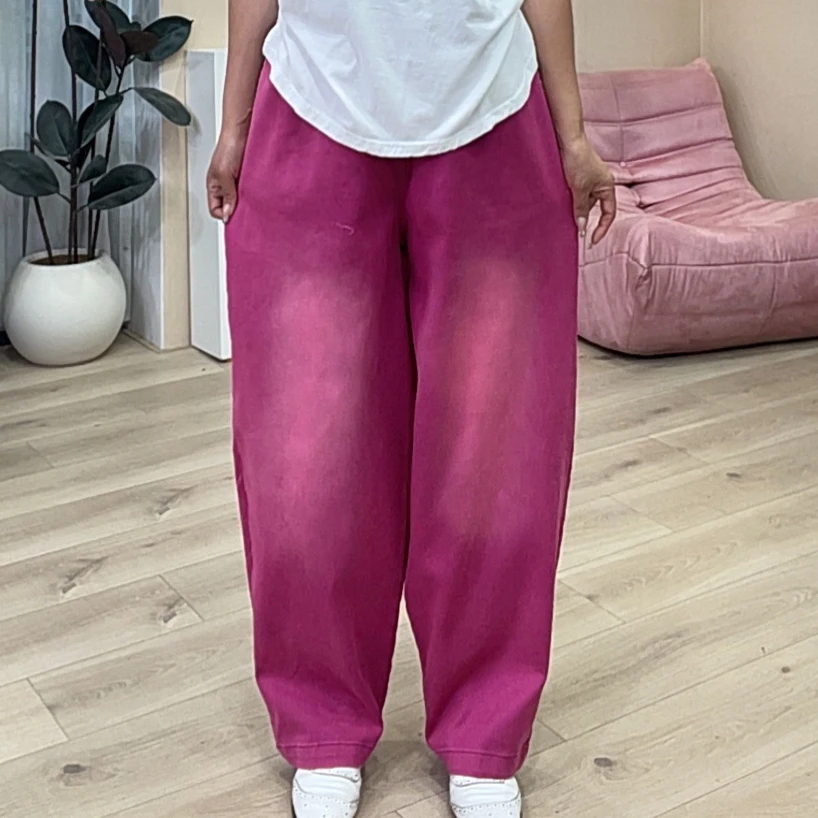 615欧货彩牛梅紫色大版牛仔裤女