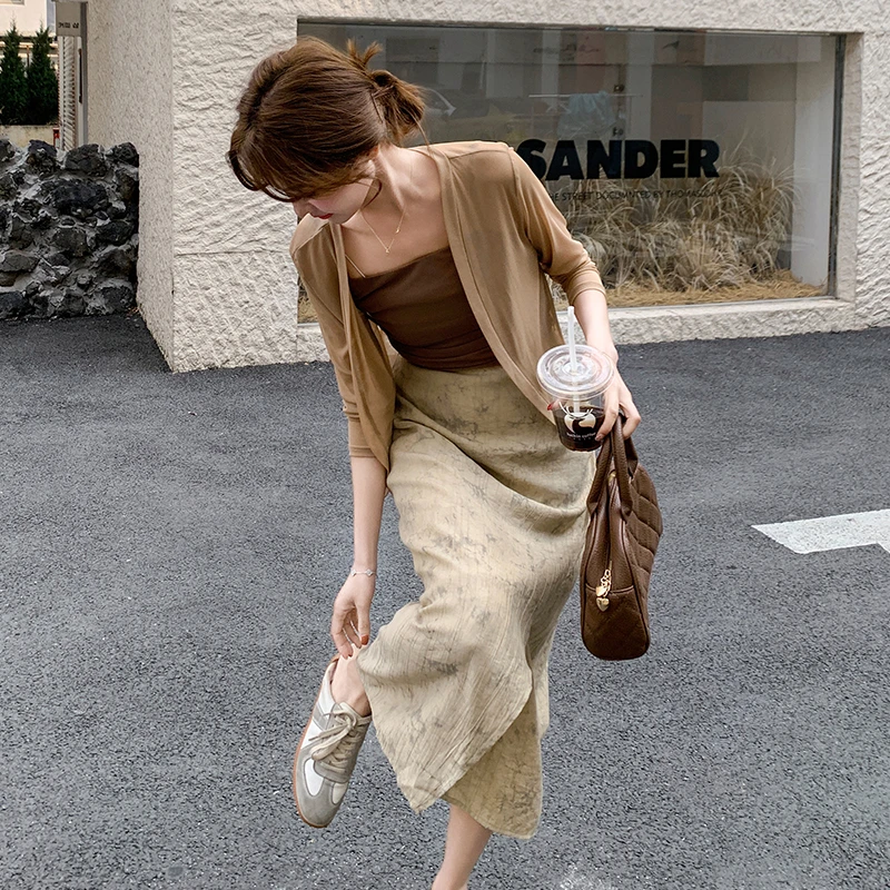 C221-F25-P145-K228夏装套装开衫吊带半身裙三件套韩范气质春夏装