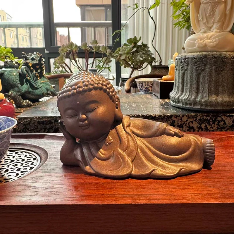新中式紫砂如来卧佛睡佛茶宠鱼缸摆件桌面小物件装饰小众茶台摆件
