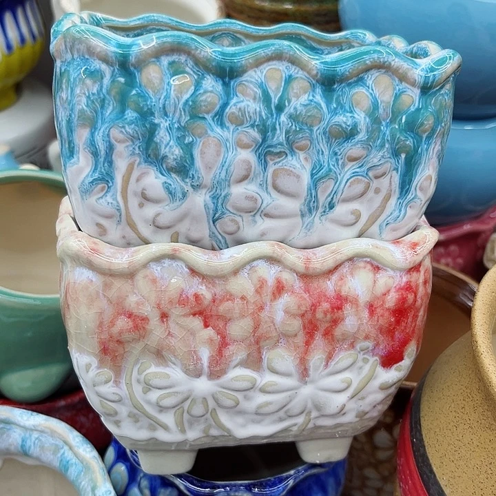 多肉绿植陶瓷花盆9.9包邮，有孔