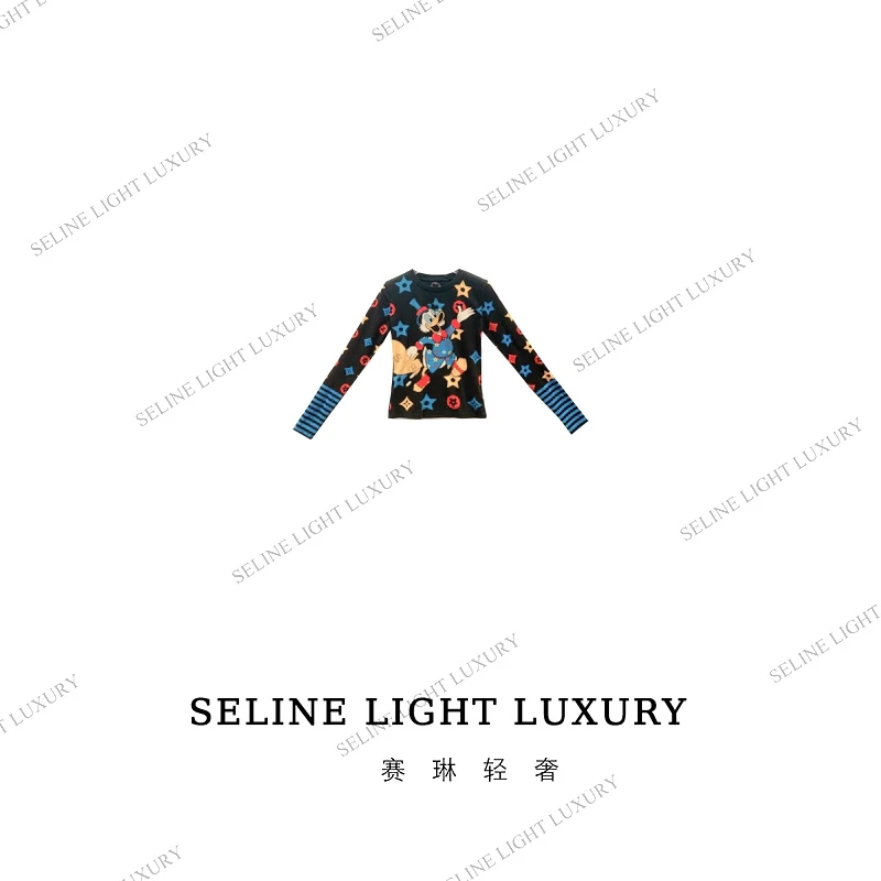 【24Q-030 】2024 SELINE 设计感黑色秋冬老花印花时尚休闲上衣