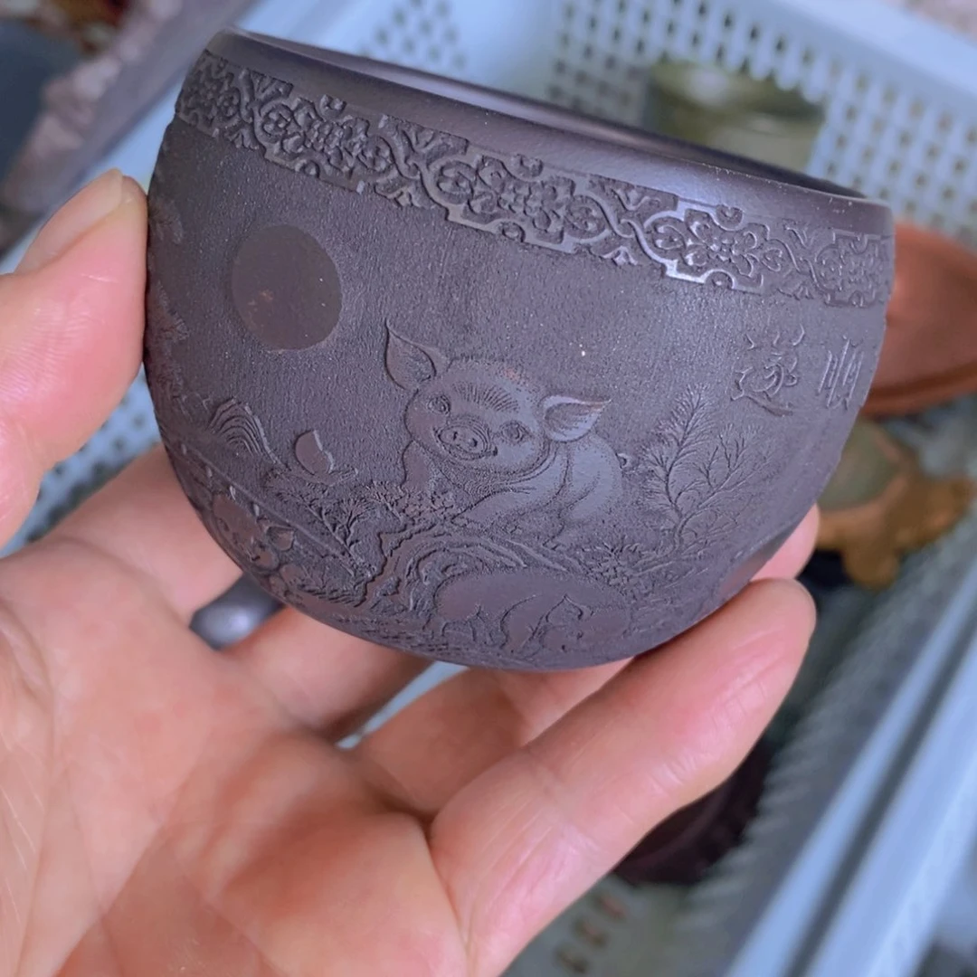 茶杯绿泥紫砂紫砂