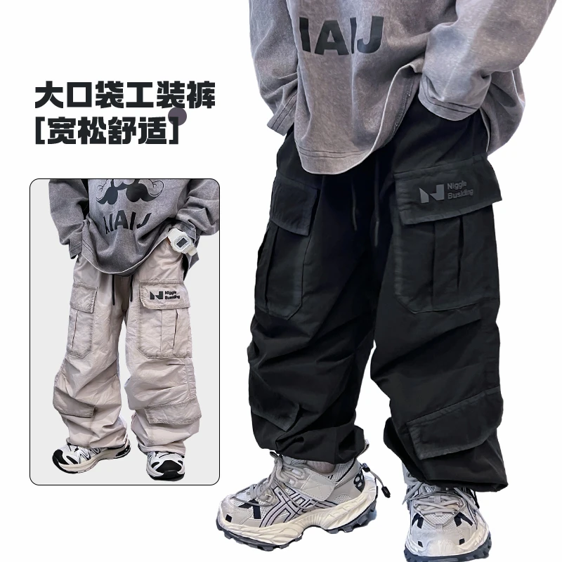 新品春季男童工装裤洋气高街喷绘裤子运动帅气休闲长裤 5033115O0